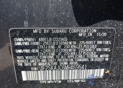 2021 Subaru Forester Premium z USA, uszkodzony, nr VIN JF2SKAJC6MH469541